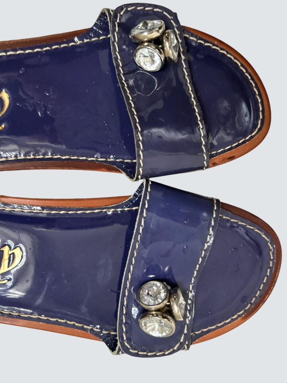 Juicy Couture Womens Navy Blue Patent Leather Rhinestone Slide Sandals Size 6 - Picture 2 of 12